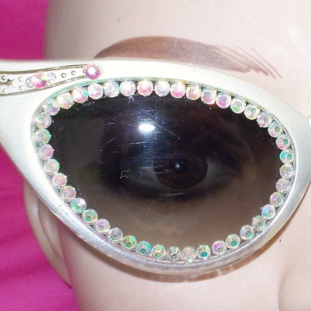 50'S STYLE CATEYE SUNGLASSES LEMON PEARL WITH RHINESTONES